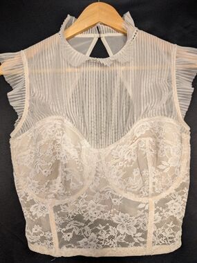 Victoria's Secret Cream Lace High-Neck Bustier Bra Size 36DD